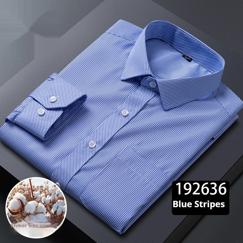 Men’s Plaid Long-Sleeve Shirt – Square Collar Business Casual