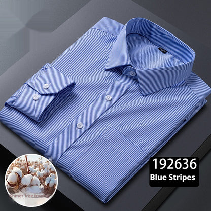 Men’s Plaid Long-Sleeve Shirt – Square Collar Business Casual