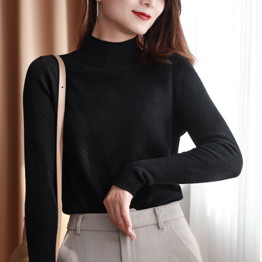 Women's Thick Woolen Sweater With Half High Neck Bottoming Sweater