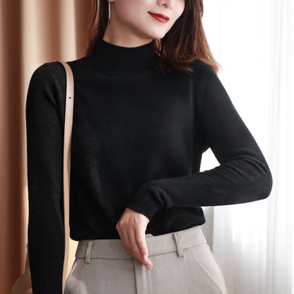 Women's Thick Woolen Sweater With Half High Neck Bottoming Sweater