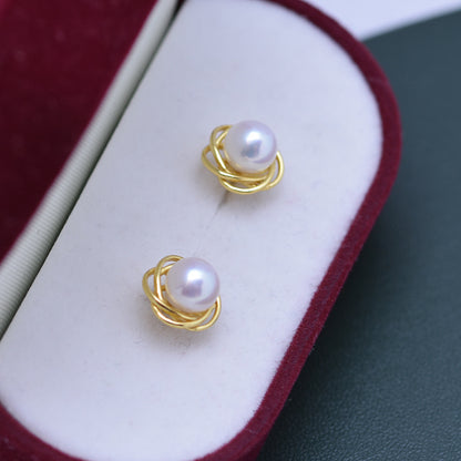 6-7mm Freshwater Pearl Nearly Round Almost Flawless S925 Silver Stud Earrings
