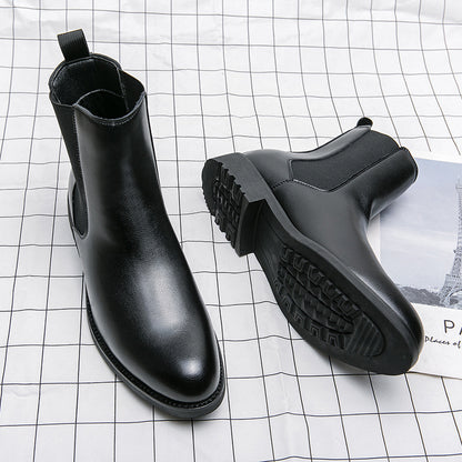 Men’s Korean-Style High-Top Leather Sneakers – Trendy Street Fashion Footwear