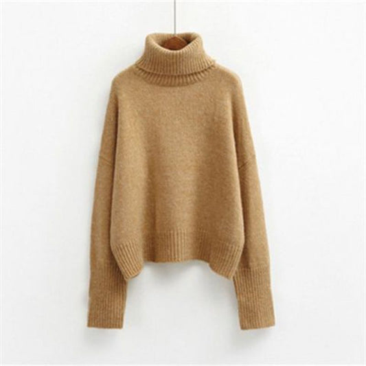 Women's Sweater Coat Loose Lazy Thick Thick Thick Thread High Neck Student Pullover Base Sweater