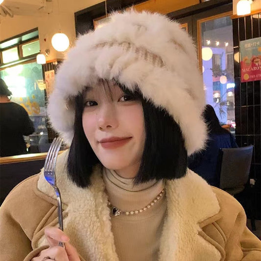 Rabbit Fur Hat Women's Autumn And Winter All-matching Thickened Plush Knitted