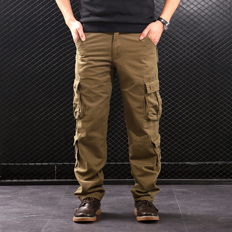 Middle-Aged Men’s Straight-Leg Multi-Pocket Cargo Trousers – Classic Utility Comfort