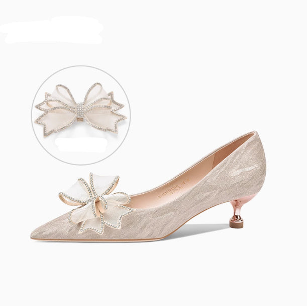 Sequined Champagne Crystal Shoes Pointed Stiletto Heel High Heels