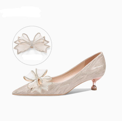 Sequined Champagne Crystal Shoes Pointed Stiletto Heel High Heels