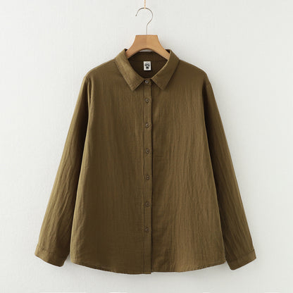 Double-layer Cotton Yarn Pure Color Skin-friendly Long-sleeved Shirt