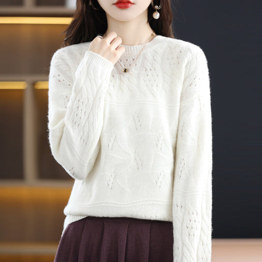 Women's Heavy Industry Jacquard Round Neck Pure Wool Sweater