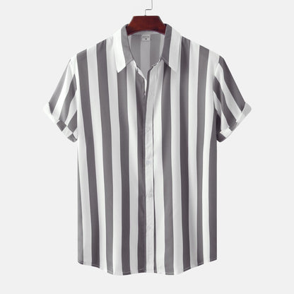 Men’s 3D Printed Short Sleeve Turn-Down Collar Shirt – Loose Fit Cotton Blend