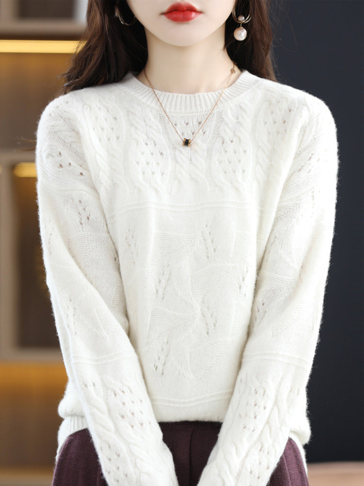 Women's Heavy Industry Jacquard Round Neck Pure Wool Sweater