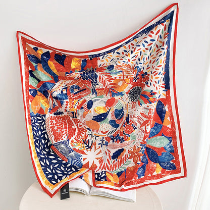 Fashion Gorgeous Printing Mesh Red Style Contrast Color Silky Scarf