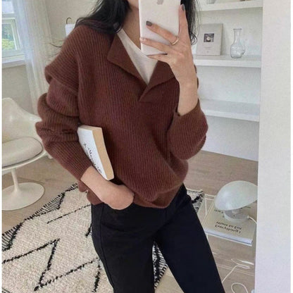 Cardigan Temperament V-neck Thin Stiff Striped Sweater