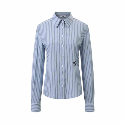 College Style Long Sleeve Shirt Waist-tight Simple Top