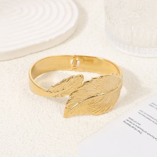 Simple Leaf Size Leaf Titanium Steel Oil Pressure Non-fading Bracelet