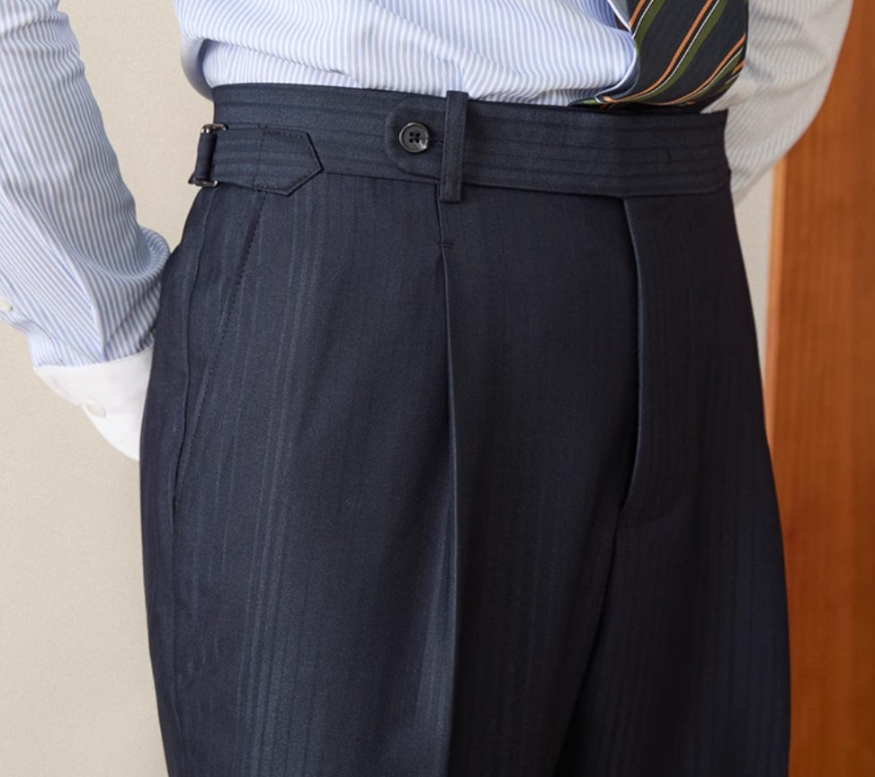 Men’s High-Waisted Gentry Striped Business Casual Trousers – Classic Straight Fit | NYLIXA