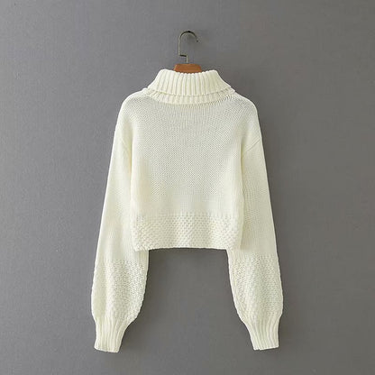 Retro Half High Neck Lantern Sleeve Sweater