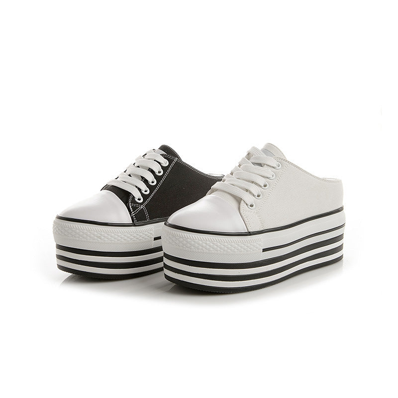 Women's Slippers Round Toe Lace-up Platform Shoes