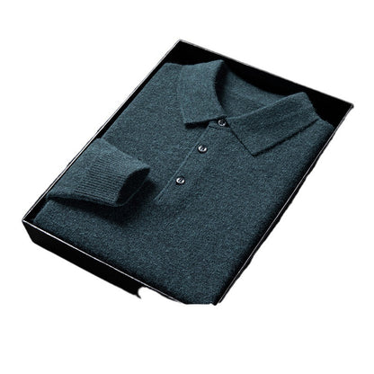 Men's Autumn And Winter Solid Color Shirt Middle-aged Polo Sweater