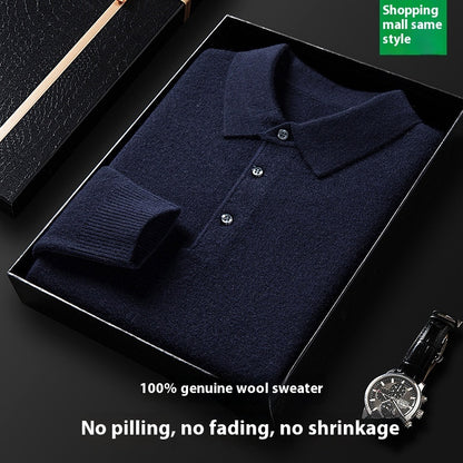Men's Autumn And Winter Solid Color Shirt Middle-aged Polo Sweater
