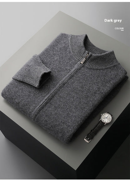 Wool Cardigan Men's Stand Collar Zipper Knitted Sweater Coat Warm And Loose Cashmere Pants Men