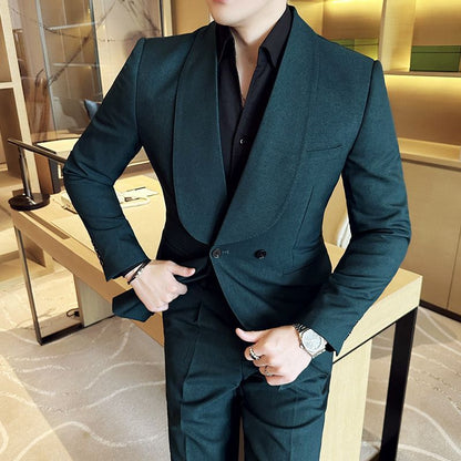Double Breasted Green Collar Men's Casual Suit