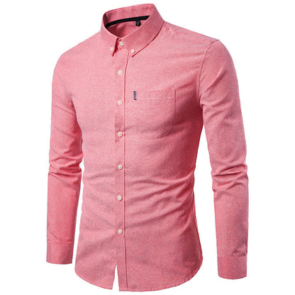 Men’s Korean-Style Slim-Fit Long-Sleeve Dress Shirt – Modern Elegance