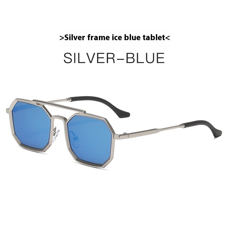 Steampunk Double Beam Sunglasses European And American unisex Metal Polygon Large Frame