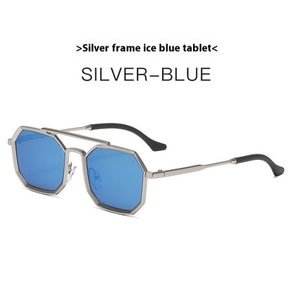 Steampunk Double Beam Sunglasses European And American unisex Metal Polygon Large Frame