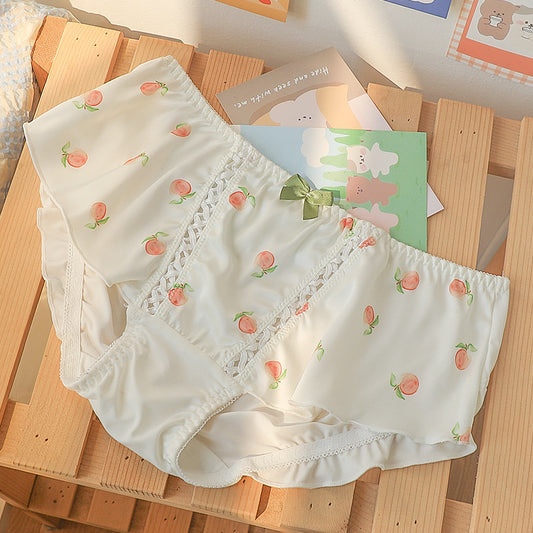 Fruit Printed Ice Silk Sweet Style Cotton Crotch Large Size Briefs