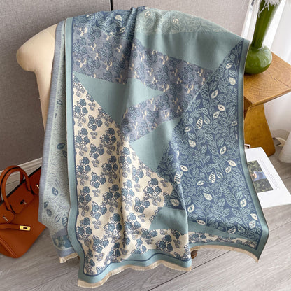 Korean Style Ins All-match Floral Print Shawl Winter Cashmere-like