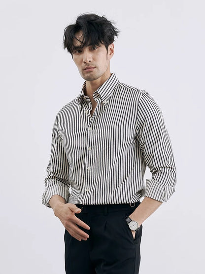 Men’s Korean-Style Vertical Stripe Business Casual Shirt – Modern Slim Fit