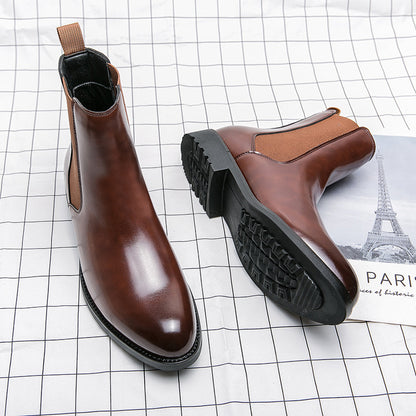 Men’s Korean-Style High-Top Leather Sneakers – Trendy Street Fashion Footwear