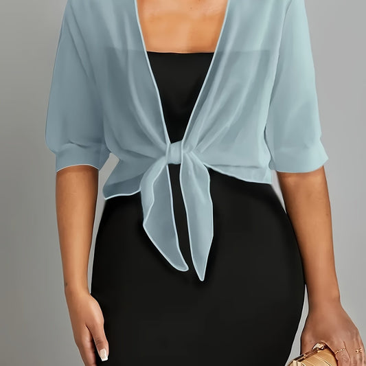 Women’s Sheer Tie-Front Chiffon Shawl – Elegant Cover-Up