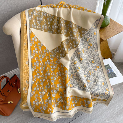 Korean Style Ins All-match Floral Print Shawl Winter Cashmere-like