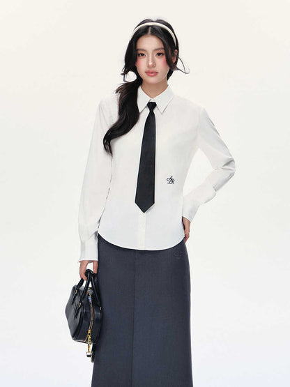 College Style Long Sleeve Shirt Waist-tight Simple Top