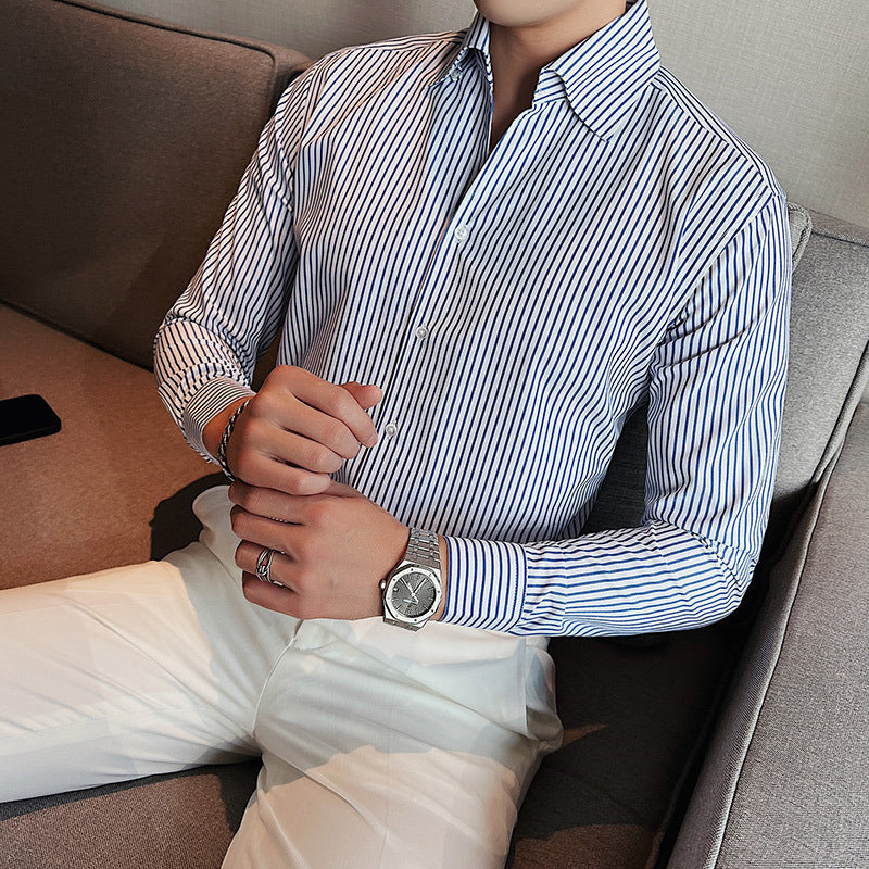 Men’s Non-Iron V-Neck Striped Shirt – Sharp & Low-Maintenance Style