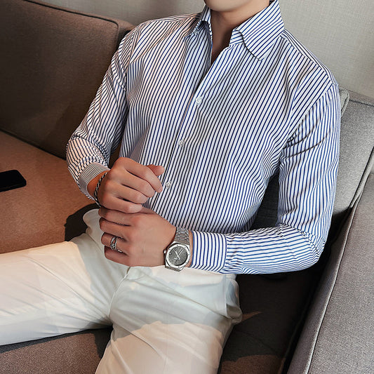 Men’s Non-Iron V-Neck Striped Shirt – Sharp & Low-Maintenance Style