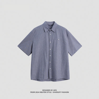 Men’s Striped Patchwork Casual Shirt – Short & Long Sleeve Hybrid