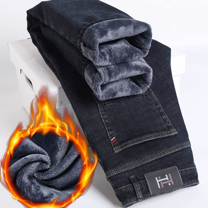 Men’s Fleece-Lined Slim Straight Jeans – Warm & Stylish Winter Essential