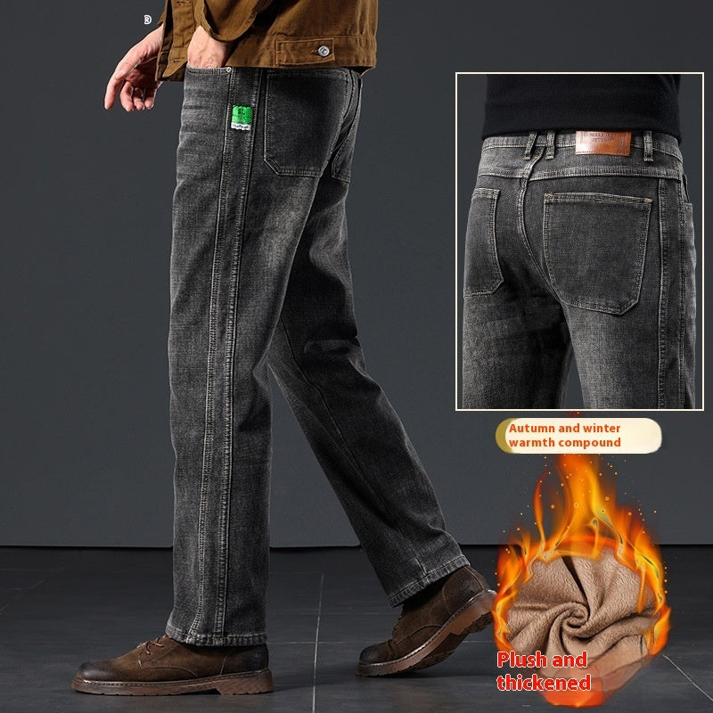 Plus-Size Men’s Fleece-Padded Straight Pants – Autumn & Winter Essentials