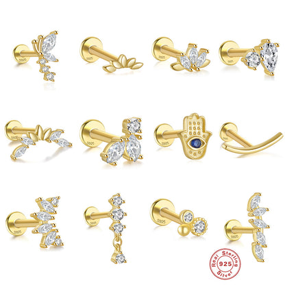 S925 Sterling Silver Horse Eye Multi-Diamond Dragonfly Stud Earrings