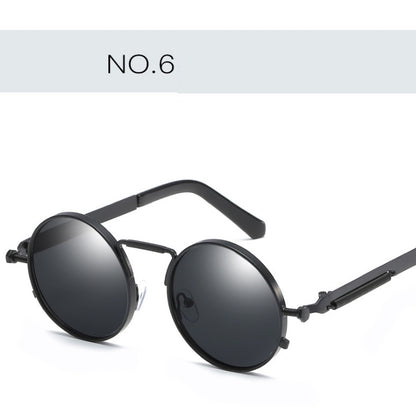 New spring mirror leg sunglasses Metal round frame retro sunglasses Colorful reflective European and American trend sunglasses