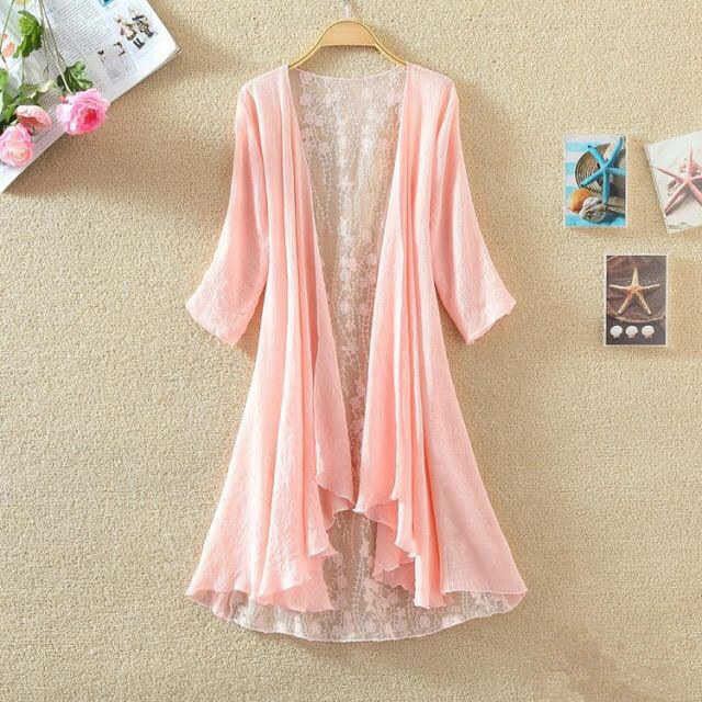 Women's Chiffon Shirt Hollow Out Loose Sun Protection Air Conditioning Shirt Thin Coat Cardigan Mid-length