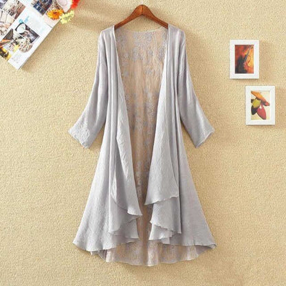 Women's Chiffon Shirt Hollow Out Loose Sun Protection Air Conditioning Shirt Thin Coat Cardigan Mid-length