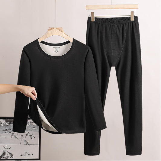 Men’s Fleece‑Lined Thermal Underwear Set – Double‑Sided Brushed Long Johns & Crewneck Top