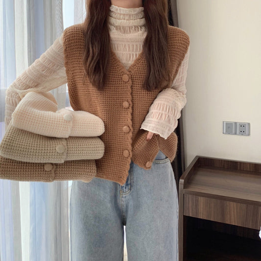 V Neck Knitted Cardigan Sweater Vest