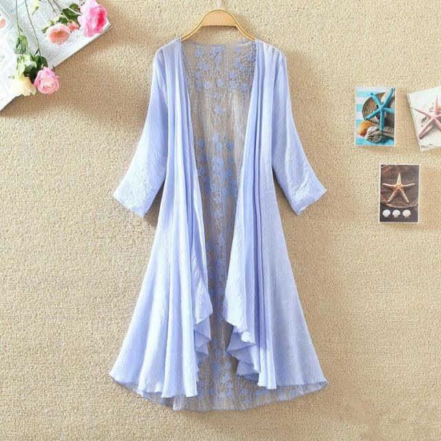 Women's Chiffon Shirt Hollow Out Loose Sun Protection Air Conditioning Shirt Thin Coat Cardigan Mid-length