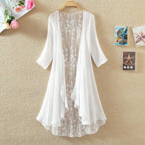 Women's Chiffon Shirt Hollow Out Loose Sun Protection Air Conditioning Shirt Thin Coat Cardigan Mid-length