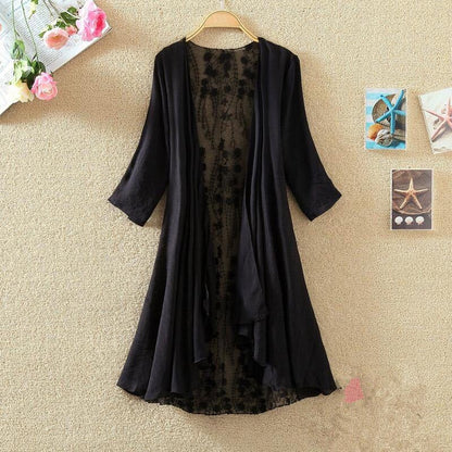 Women's Chiffon Shirt Hollow Out Loose Sun Protection Air Conditioning Shirt Thin Coat Cardigan Mid-length